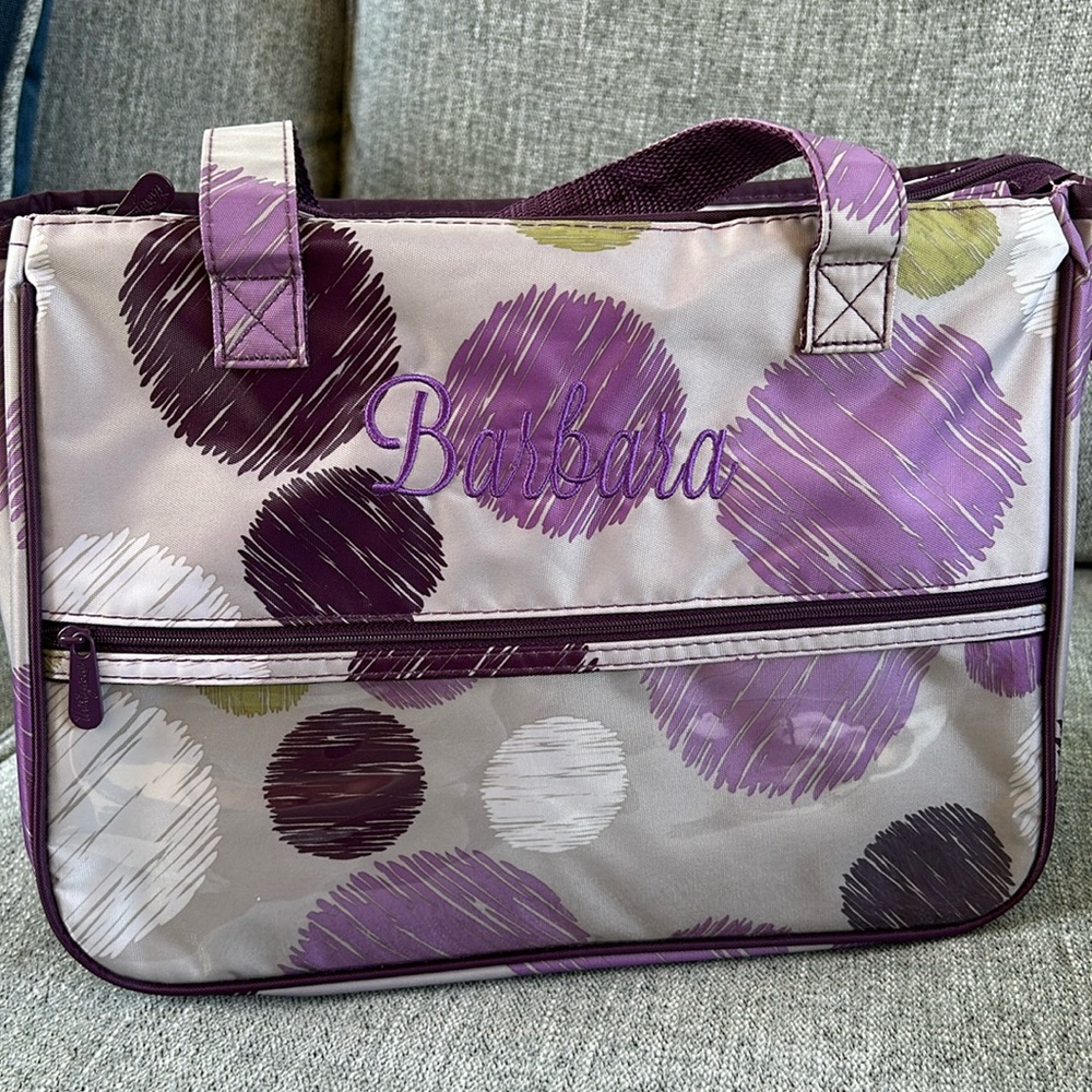 True Beauty Bag sketchy dot Barbara embroidery purple toiletry case zips pocket